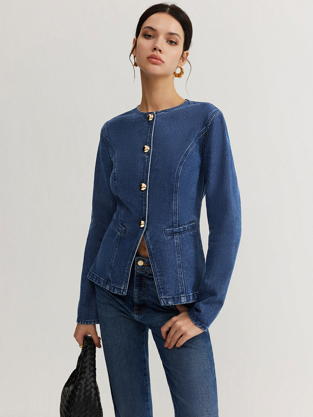 Button Down Denim Slim Jacket for Men Classic Style