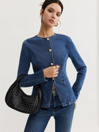 Button Down Denim Slim Jacket for Men Classic Style