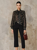Polka Dot Bow Neckline Semi-Sheer Blouse Women's Casual Work Top