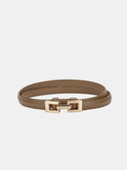 Square Buckle Slim Leather Belt for Men and Women Handcrafted