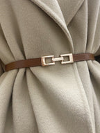 Square Buckle Slim Leather Belt for Men and Women Handcrafted