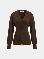 Wool-Blend V-Neck Button-Down Cardigan Cozy Lightweight Sweater