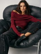 Off-Shoulder Ruched Wool Blend T-Shirt for Elegant Evening Wear