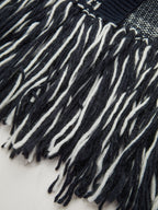Horse-Pattern Wool Blend Fringe Cardigan with Pockets Comfort Fit