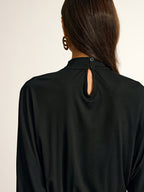 Turtleneck Long Sleeve Drape Ruched Mesh Dress Elegant Party Evening Wear
