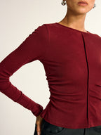 Wool Blend Ruched Long Sleeve T-Shirt Comfortable Lightweight Winter Essential