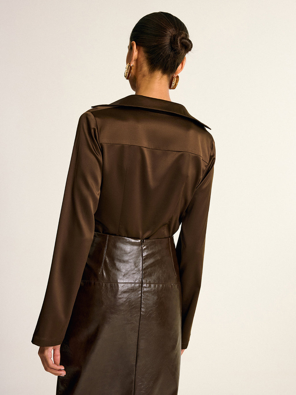 Satin Cowl Neck Long Sleeve Shirt Elegant Blouse for Women