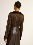 Satin Cowl Neck Long Sleeve Shirt Elegant Blouse for Women
