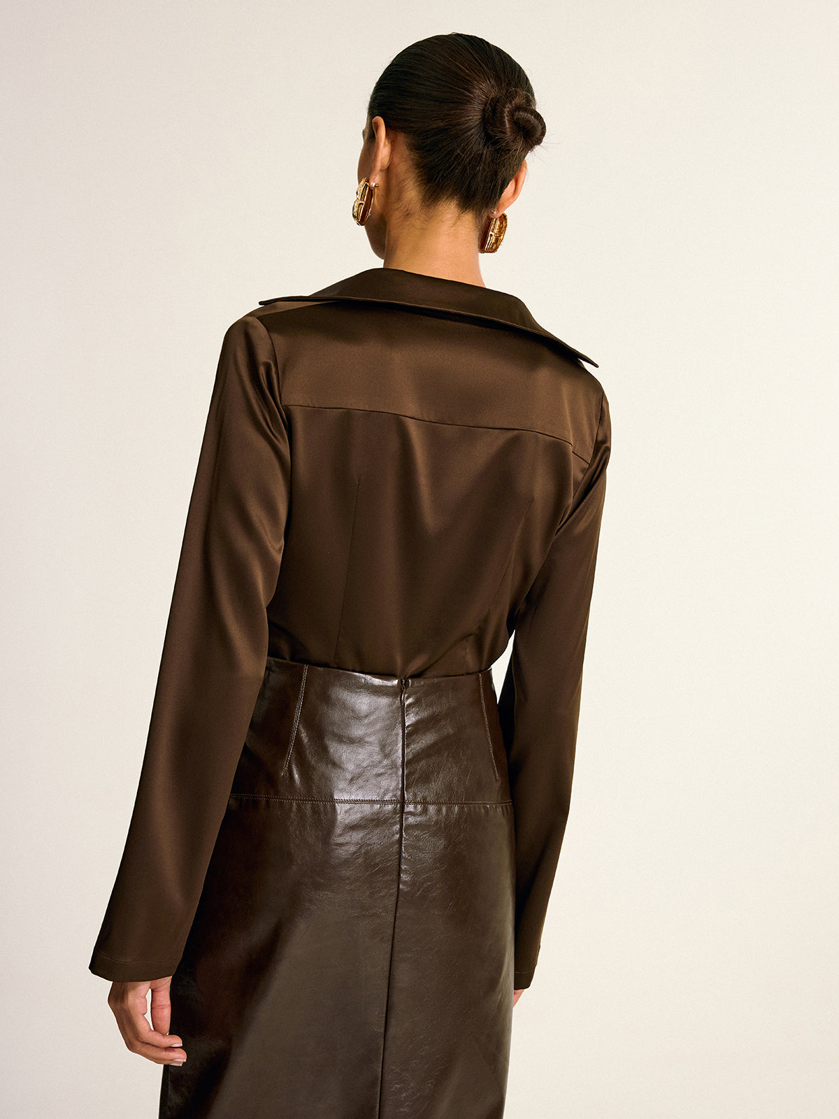Satin Cowl Neck Long Sleeve Shirt Elegant Blouse for Women
