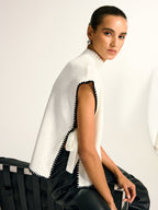 Contrast Trim Side Bow Mock Neck Sweater Vest for Women Stylish Layering