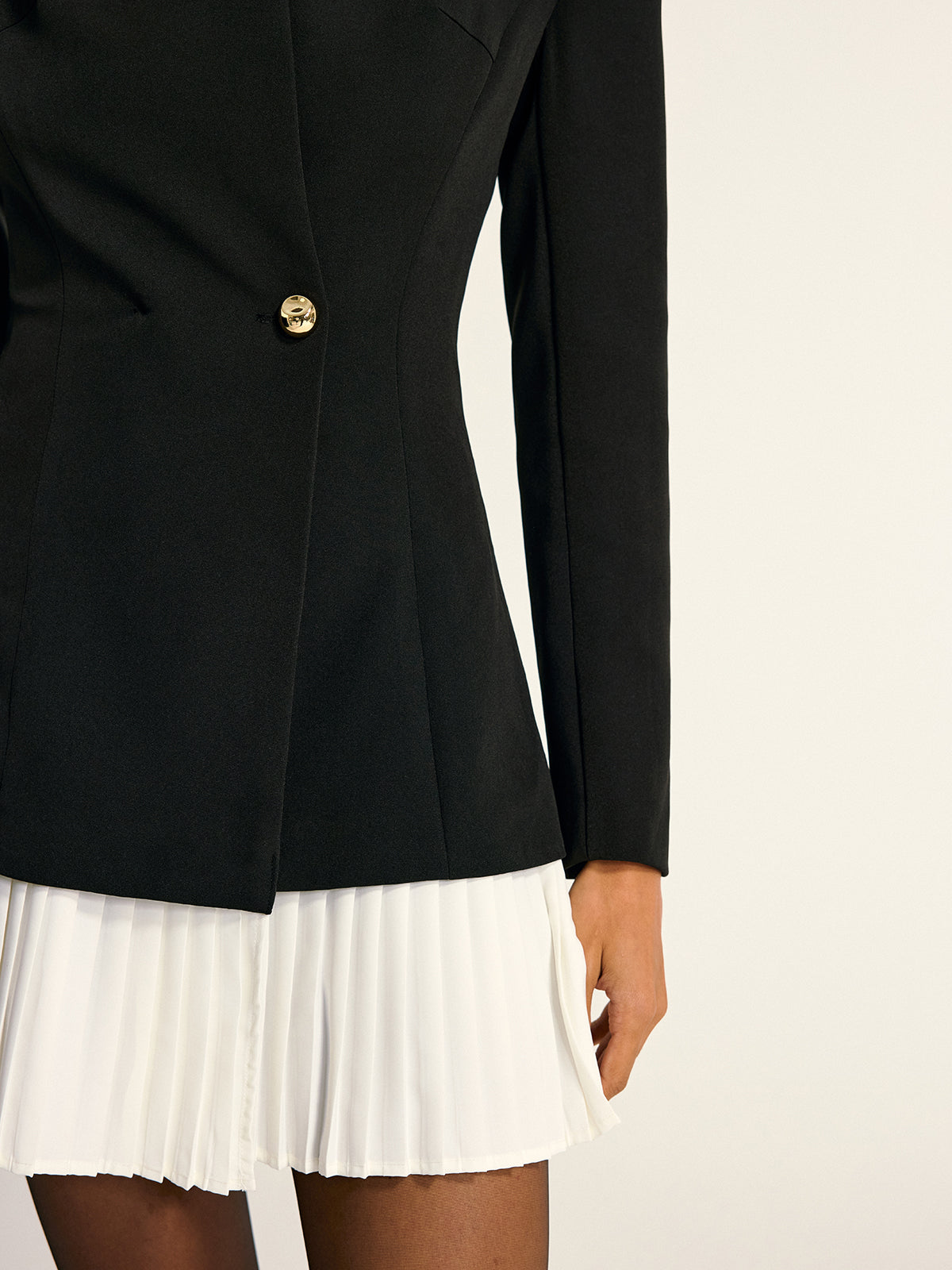 Contrast Pleated Hem Blazer Dress for Stylish Evening Wear