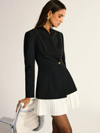 Contrast Pleated Hem Blazer Dress for Stylish Evening Wear