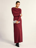 Draped Long Sleeve Maxi Dress Elegant Evening Wear