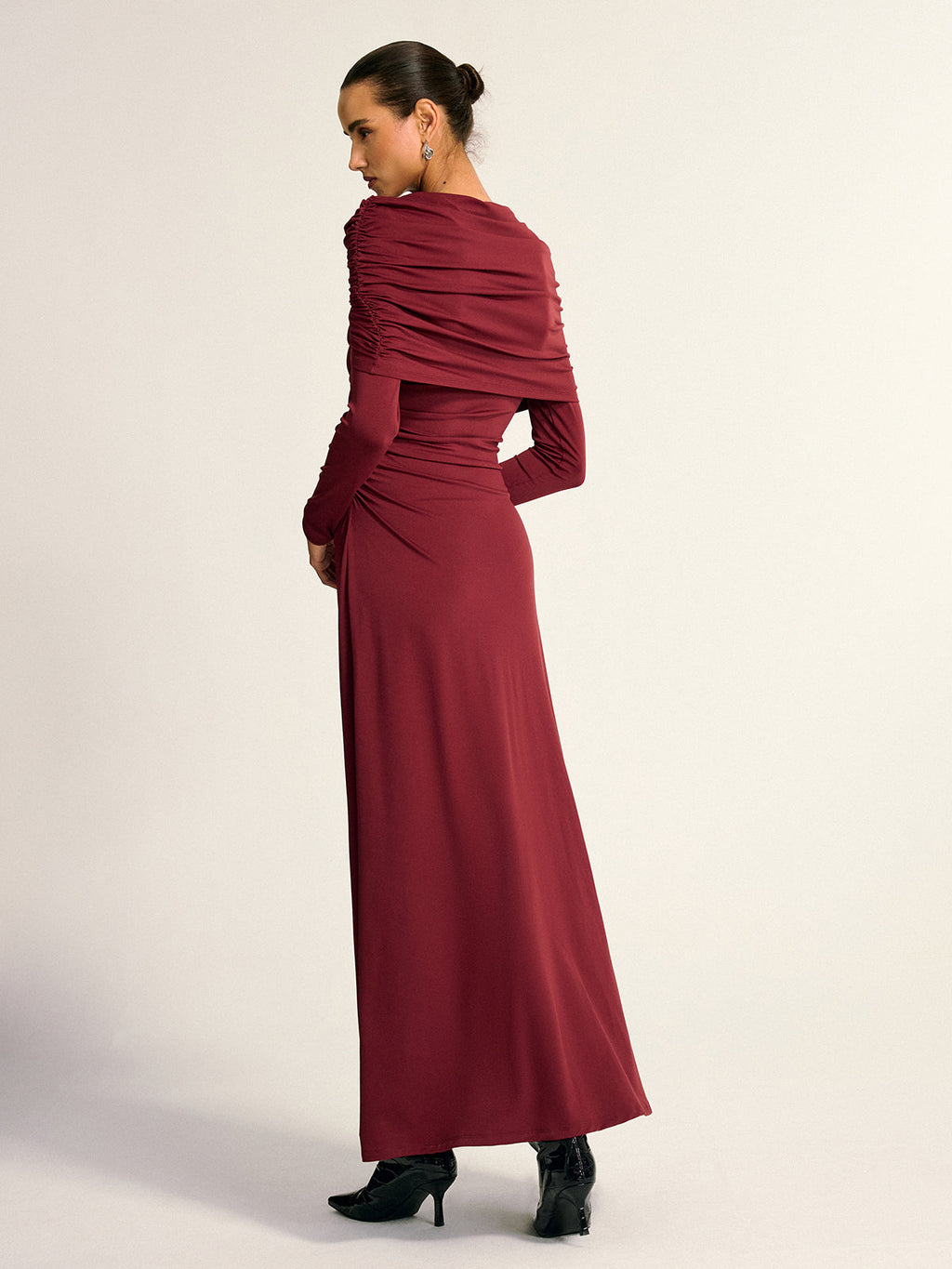 Draped Long Sleeve Maxi Dress Elegant Evening Wear