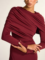 Draped Long Sleeve Maxi Dress Elegant Evening Wear