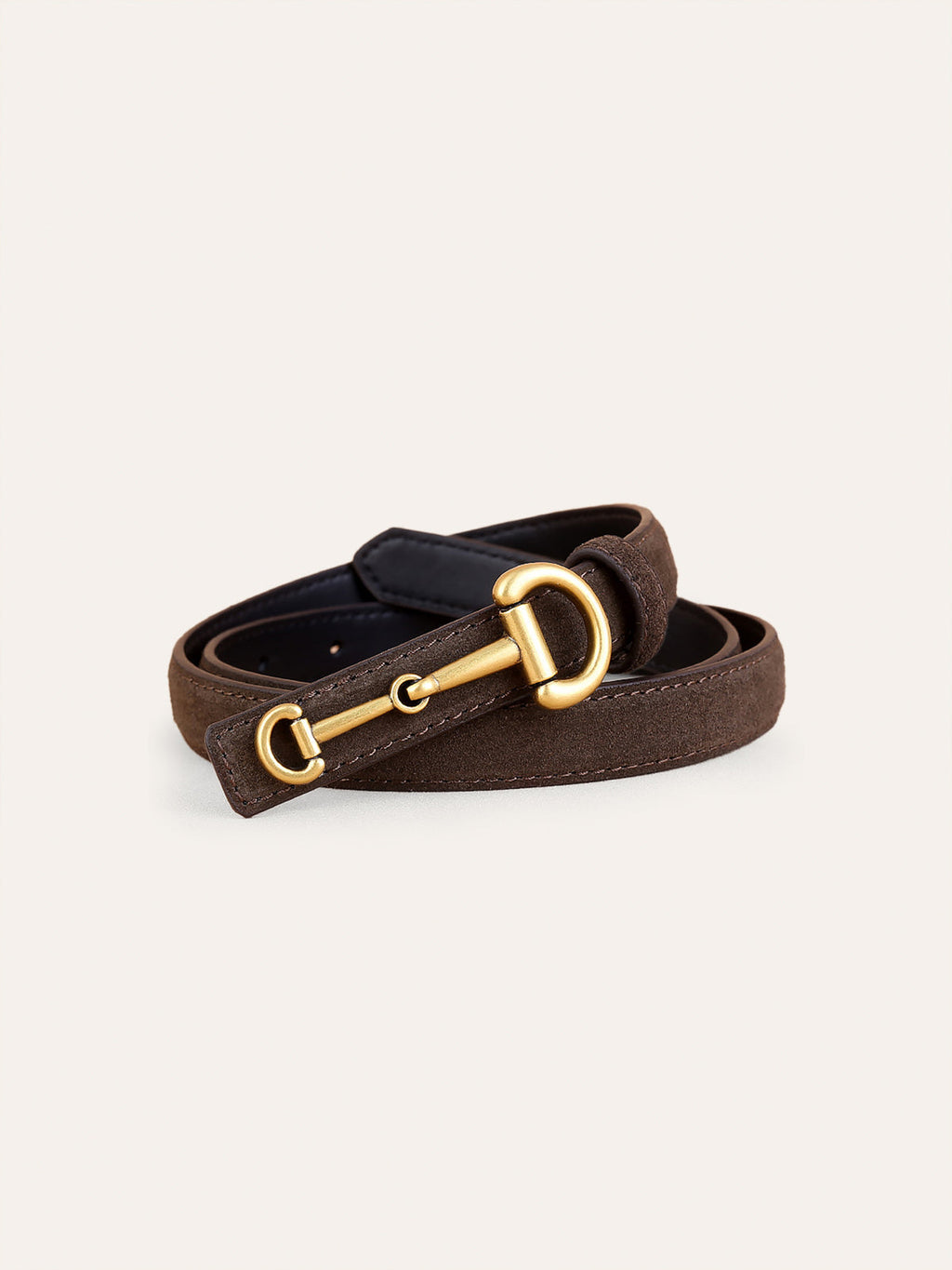 Horsebit Buckle Suede Effect Thin Belt Elegant Designer Accessory