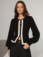 Contrast Trim Knitted Cardigan with Button Closure