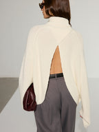 Oversized Backless Turtleneck Sweater for Women Cozy Knit