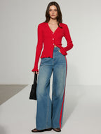 Contrast Side Striped Wide-Leg Jeans Comfort Fit Trendy Design