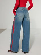 Contrast Side Striped Wide-Leg Jeans Comfort Fit Trendy Design