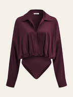 Satin Collared Long Sleeve Bodysuit for Women Elegant Evening Wear