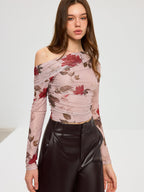 Floral Print Off-Shoulder Mesh T-Shirt Trendy Summer Casual Wear