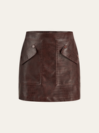 Faux Leather Crocodile-Embossed Mini Skirt High Waist Trendy Style