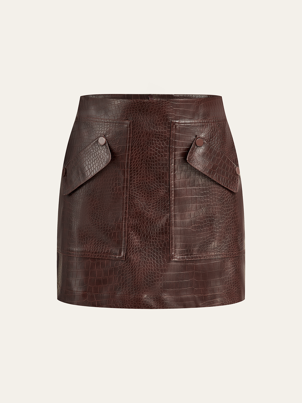 Faux Leather Crocodile-Embossed Mini Skirt High Waist Trendy Style