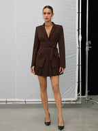Belted Cinched Waist Blazer with Button Detail for Women