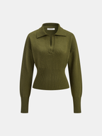 Ribbed Wool Blend Polo Knit Top for Casual Wear