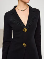 Wool Blend Lace Trim Metal Button Cardigan for Women, Elegant Long Sleeve Sweater.