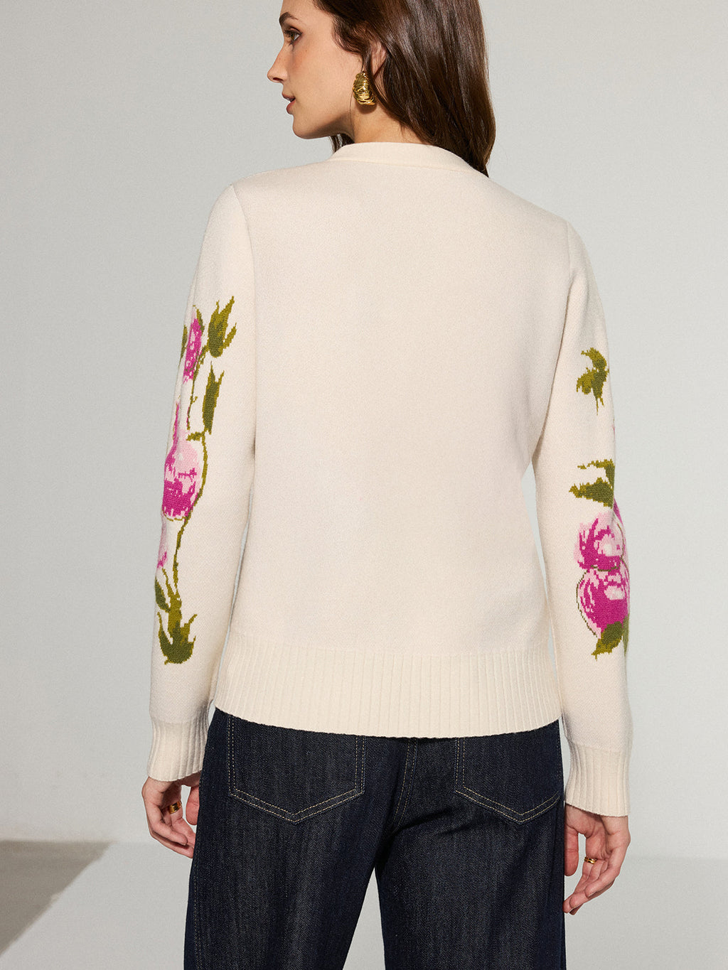 Floral V-Neck Button-Front Cardigan Lightweight Spring Layer