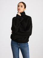 Turtleneck Waffle-Knit Long Sleeve Sweater | Cozy Winter Essential Pullover
