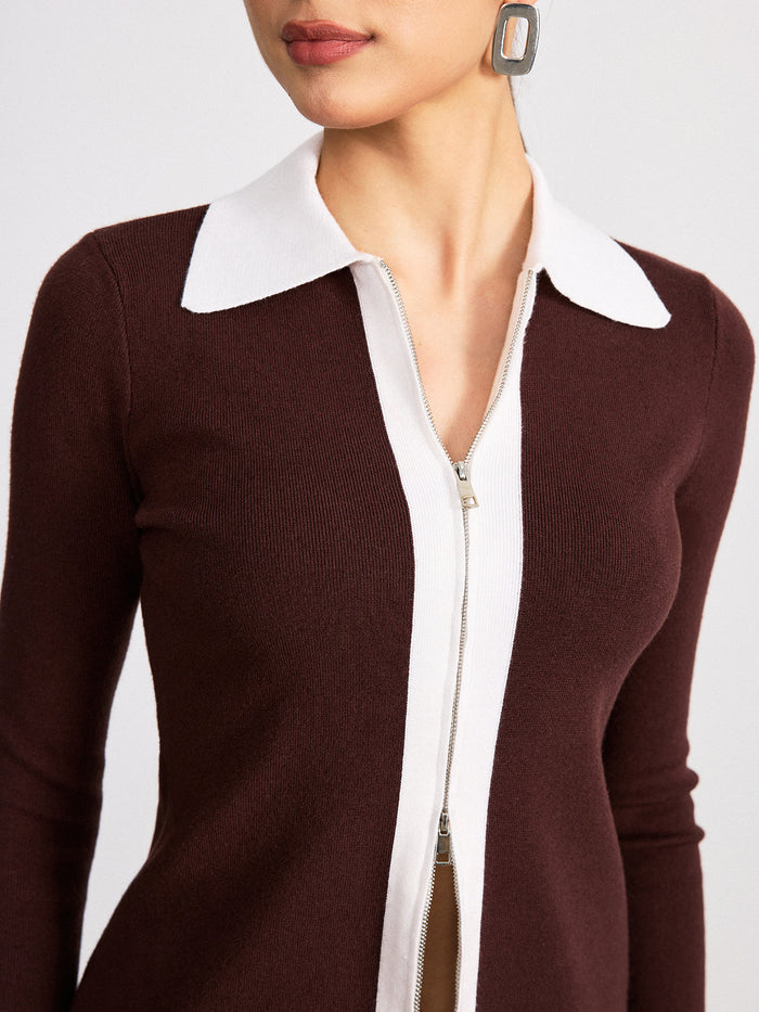 Contrast Collar Wool Blend Zip-Up Cardigan for Men, Casual Winter Wear