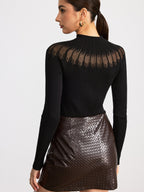 Sheer Panel Mock Neck Sweater - Elegant Lightweight Knit Top