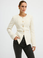 Tweed Round Neck Waist-Cinching Blazer for Women in Classic Design