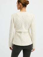 Tweed Round Neck Waist-Cinching Blazer for Women in Classic Design