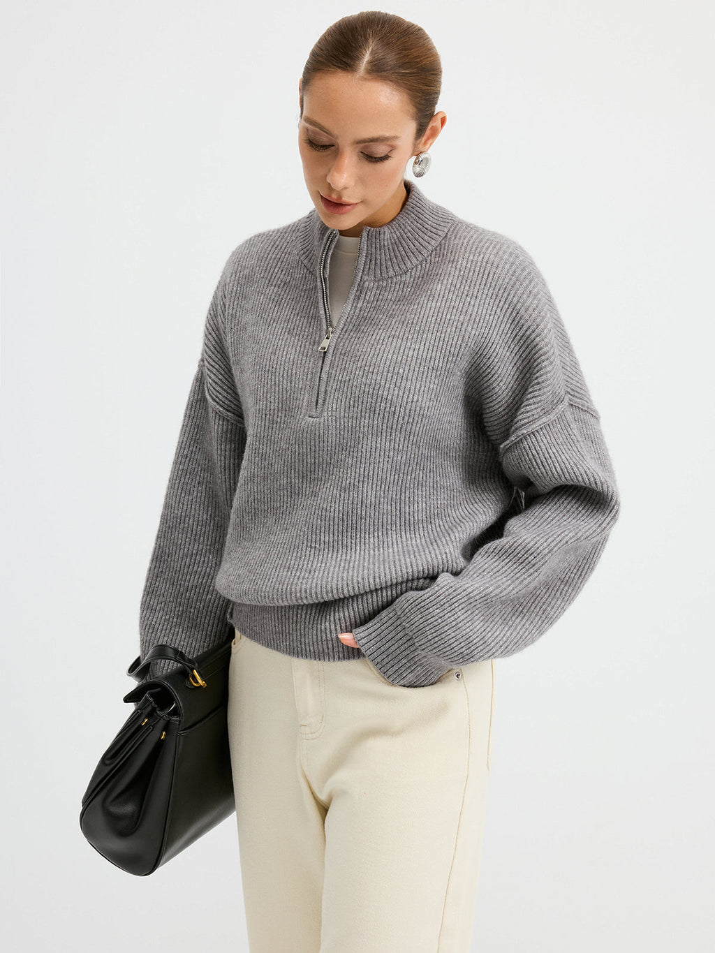 Wool Blend Half-Zip Sweater Comfortable Cozy Warm Essential