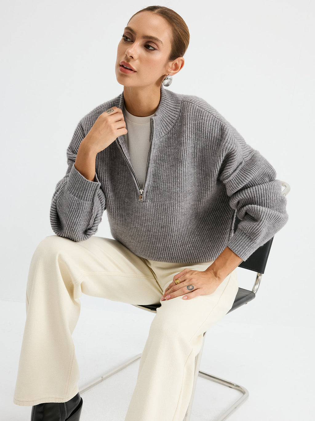 Wool Blend Half-Zip Sweater Comfortable Cozy Warm Essential