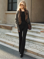 Faux Fur Collar Wool Blend Knit Outerwear for Women, Stylish Winter Coat