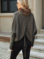 Faux Fur Collar Wool Blend Knit Outerwear for Women, Stylish Winter Coat