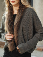 Faux Fur Collar Wool Blend Knit Outerwear for Women, Stylish Winter Coat