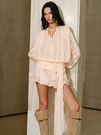 Semi-Sheer Tiered Draped Tie-Waist Mini Dress for Women, Casual Summer Style