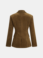 Corduroy Wide-Shoulder Fitted Blazer for Women Office Wear