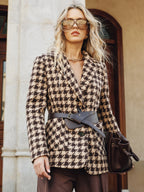 Houndstooth Belted Blazer with Classic Tailored Fit