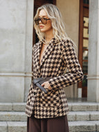 Houndstooth Belted Blazer with Classic Tailored Fit