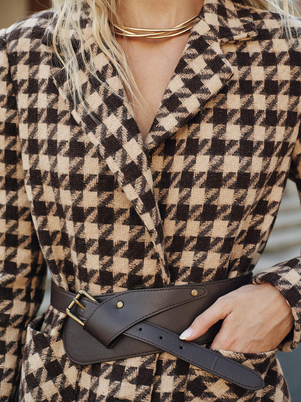 Houndstooth Belted Blazer with Classic Tailored Fit