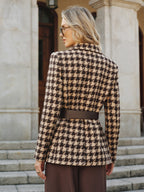 Houndstooth Belted Blazer with Classic Tailored Fit