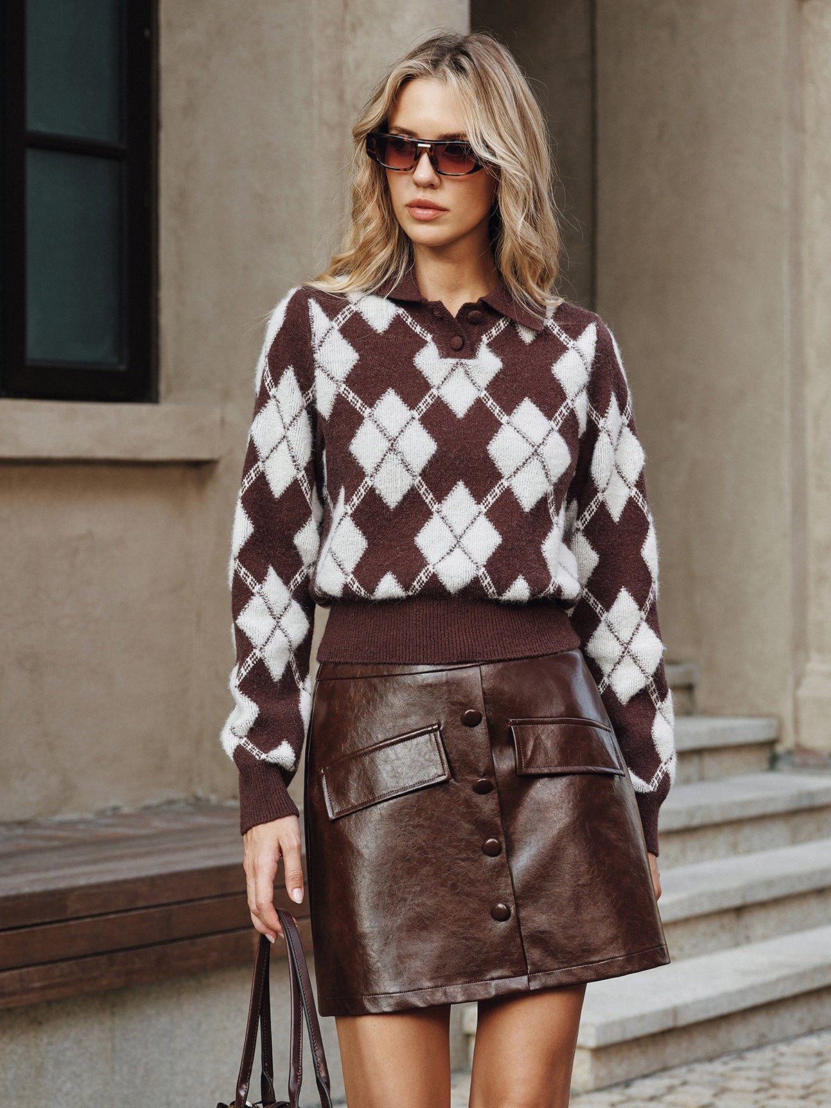 Argyle Pattern Collared Sweater for Stylish Winter Wear