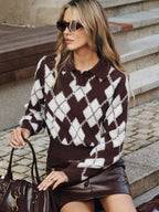 Argyle Pattern Collared Sweater for Stylish Winter Wear